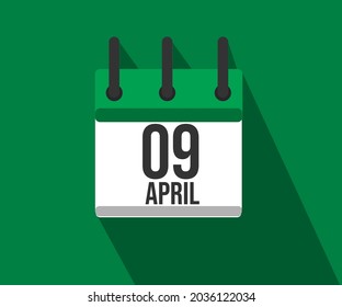 Vector illustration of calendar icon. Simple calendar dated April 9. April 9th.