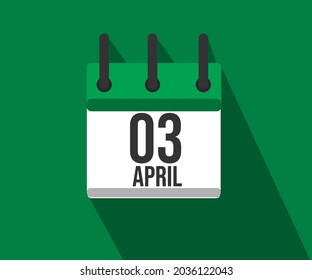 Icono vectorial de calendario. Calendario simple fechado el 3 de abril. 3 de marzo.
