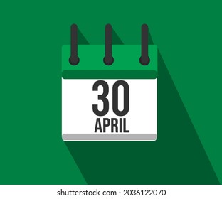 Vector illustration of calendar icon. Simple calendar dated April 30. April 30th.
