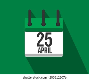 Vector illustration of calendar icon. Simple calendar dated April 25. April 25th.