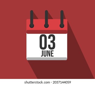 Icono vectorial de calendario. Calendario simple fechado el 3 de junio. 3 de junio.