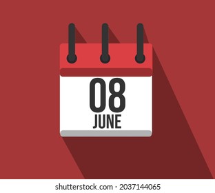 Vector illustration of calendar icon. Simple calendar dated June 8th. June 8th.