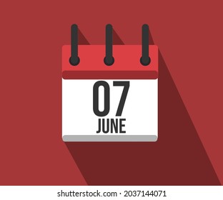 Vector illustration of calendar icon. Simple calendar dated June 7th. June 7th.