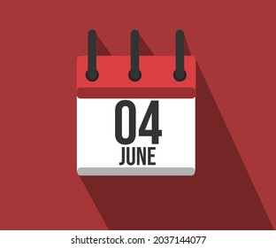 Vector illustration of calendar icon. Simple calendar dated June 4th. June 4th.