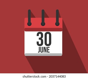 Vector Illustration Of Calendar Icon. Simple Calendar Dated June 30. June 30th.