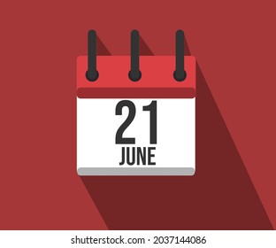 Vector illustration of calendar icon. Simple calendar dated June 21st. June 21st.