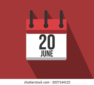Vector illustration of calendar icon. Simple calendar dated June 20th. June 20th.
