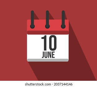 Vector illustration of calendar icon. Simple calendar dated June 10th. June 10th.