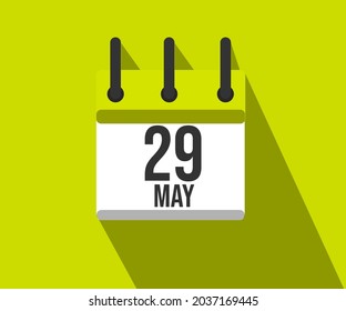 Vector illustration of calendar icon. Simple calendar dated May 29. May 29th.