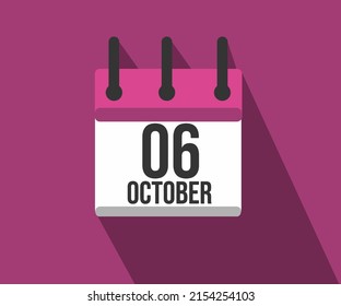 Vector illustration of calendar icon. Simple calendar dated October 6th. October 6th.