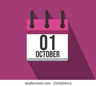 Vector illustration of calendar icon. Simple calendar dated October 1st. October 1st.