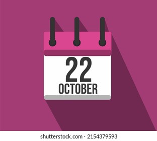 Icono vectorial de calendario. Calendario simple fechado el 22 de octubre. mes de cáncer de mama.