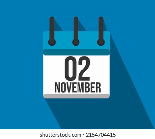 Vector illustration of calendar icon. Simple calendar dated November 02. month of the Fight against Prostate Cancer and Diabetes.