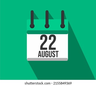 Vector illustration of calendar icon. Simple calendar dated August 22. Fight Against Lymphoma Month.