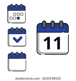 Ilustración vectorial de iconos de calendario en color azul para Sitios web y recursos gráficos. Calendario con día específico marcado, día 11.