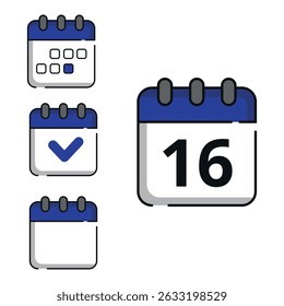 Vector illustration of calendar icons in blue color for websites and graphic resources. Calendar with specific day marked, day 16.
