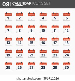 Vector illustration. Calendar icons set.  Date and time.  September. 