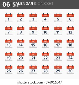 Vector illustration. Calendar icons set.  Date and time.  June.