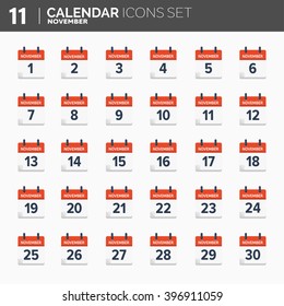 Vector illustration. Calendar icons set.  Date and time. November.