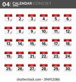 Vector illustration. Calendar icons set.  Date and time.  April.