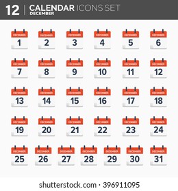 Vector illustration. Calendar icons set.  Date and time.  December. 