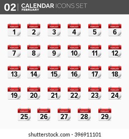 Vector illustration. Calendar icons set.  Date and time.  February