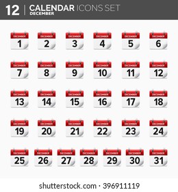 Vector illustration. Calendar icons set.  Date and time.  December. 