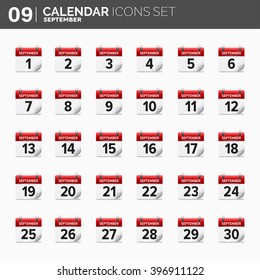 Vector illustration. Calendar icons set.  Date and time.  September. 
