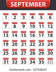 
Vector illustration Calendar icons set Date September .Day of month: Sunday,Monday,Tuesday,Wednesday,Thursday,Friday,Saturday.Weekend,red letter day