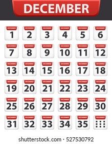 Vector illustration Calendar icons set Date December .Day of month:Sunday,Monday,Tuesday,Wednesday,Thursday,Friday,Saturday.Weekend,red letter day