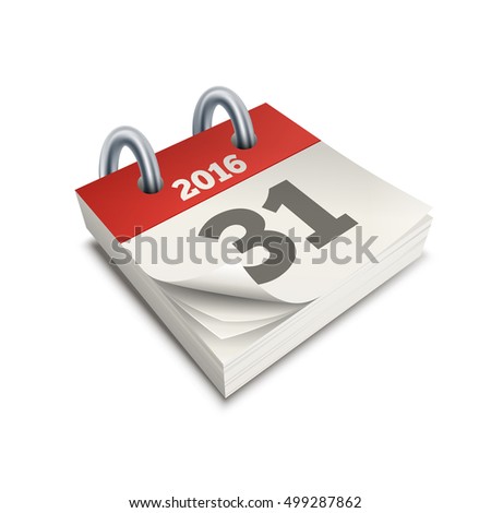 Vector illustration of calendar. Last day of the year 2016. December 31. Elements are layered separately in vector file.