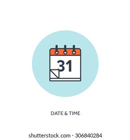 Vector illustration. Calendar lined icon, 31 day. Date and time. Holiday planning.