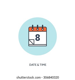 Vector illustration. Calendar lined icon, 8 day. Date and time. Holiday planning.