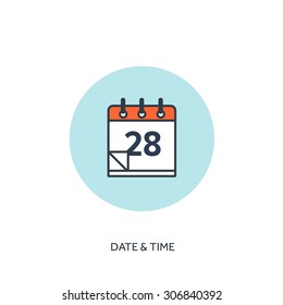 Vector illustration. Calendar lined icon, 28 day. Date and time. Holiday planning.