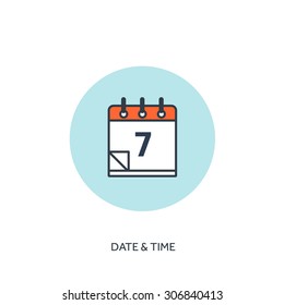 Vector illustration. Calendar lined icon, 7 day. Date and time. Holiday planning.