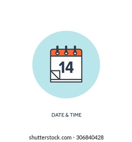 Vector illustration. Calendar lined icon, 14 day. Date and time. Holiday planning.
