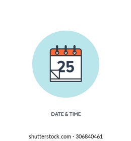 Vector illustration. Calendar lined icon, 25 day. Date and time. Holiday planning.