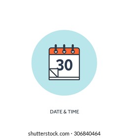 Vector illustration. Calendar lined icon, 30 day. Date and time. Holiday planning.
