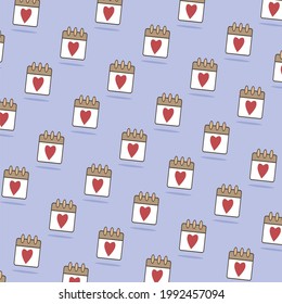 Vector Illustration Of Calendar Love Patterns and Purple Colors Background.