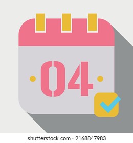 Vector illustration of calendar marking day 04, icon for websites, stickers and print, fully editable in pink and yellow colors saved in eps 10.
