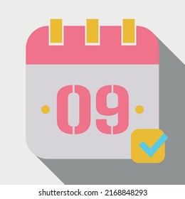 Vektorgrafik der Kalendermarkierung Tag 09, Symbol für Websites, Aufkleber und Druck, vollständig editierbar in rosa und gelben Farben gespeichert in eps10.