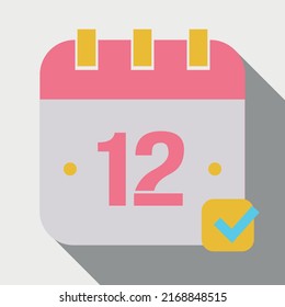 Vector illustration of calendar marking day 12, icon for websites, stickers and print, fully editable in pink and yellow colors saved in eps 10.
