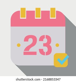 Vector illustration of calendar marking day 23, icon for websites, stickers and print, fully editable in pink and yellow colors saved in eps 10.