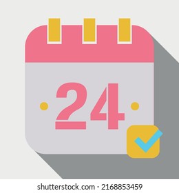 Vector illustration of calendar marking day 24, icon for websites, stickers and print, fully editable in pink and yellow colors saved in eps 10.