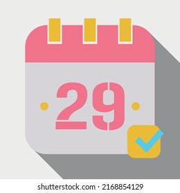 Vector illustration of calendar marking day 29, icon for websites, stickers and print, fully editable in pink and yellow colors saved in eps 10.