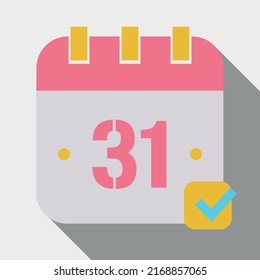 Vector illustration of calendar marking day 31, icon for websites, stickers and print, fully editable in pink and yellow colors saved in eps 10.