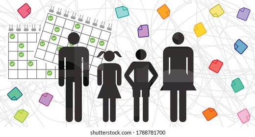 vector illustration with calendar and notes for family planning issues