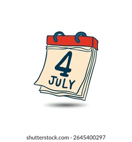 Vector illustration of a calendar page with July 4 marked, symbolizing US Independence Day. Clean and minimal design for holiday themes.
