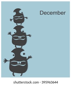 Vector illustration of a calendar page template with a weird funny monster/creature