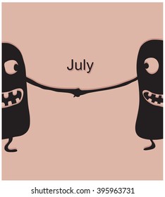 Vector illustration of a calendar page template with a weird funny monster/creature